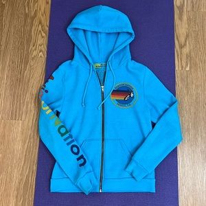 Aviator Nation electric neon blue Surf zip up Hoodie, Size Medium